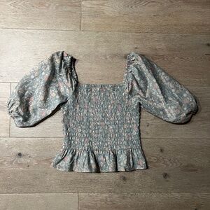 Square Neck Floral Puffy Sleeve Blouse | Size Medium